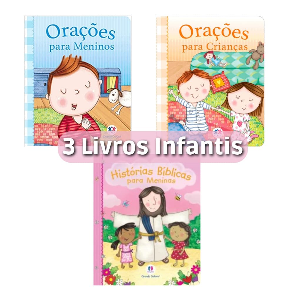 Livros Bíblicos Infantis orações e história kit com 3 Livros