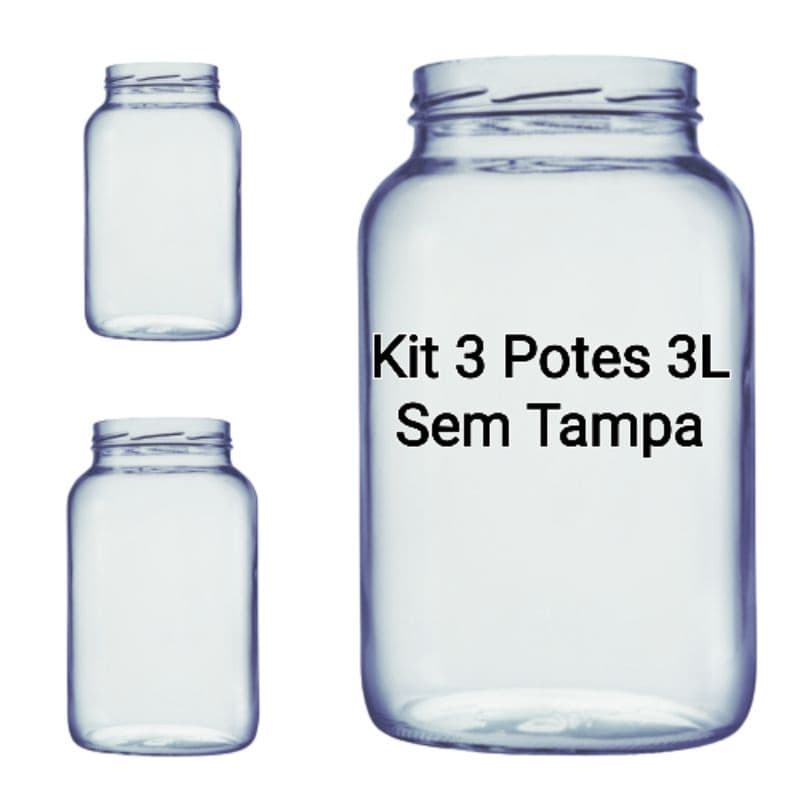 KIT 3 POTES DE VIDRO 3 LITROS, SEM TAMPA, Porta bolachas, biscoitos, ração, cereais, artesanato.