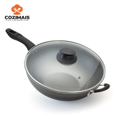 Wok Antiaderente Luxury N°32 C/tampa De Vidro Cabo E Alça