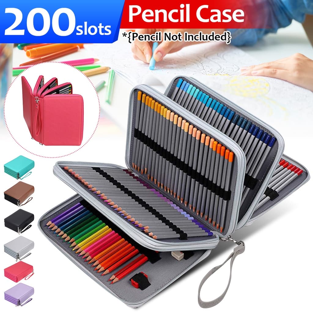 200 Furos Estojo Box PU Estojo De Lápis de Couro Ecológico Portátil e Grande Capacidade 4 Camadas/Papelaria