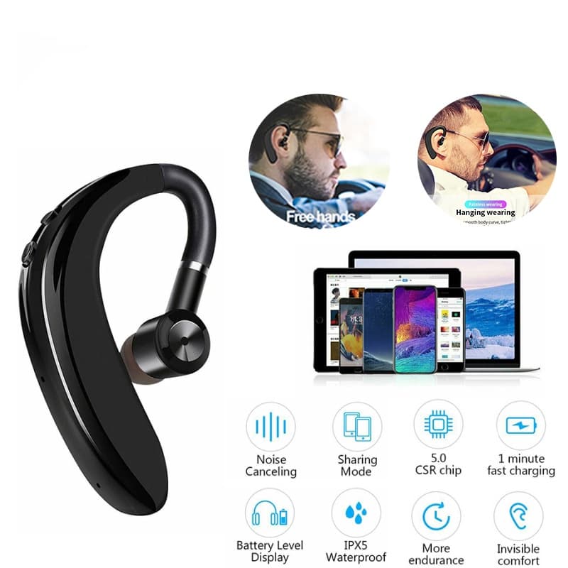 Fones De Ouvido Sem Fio Bluetooth 5.0 Gancho De Orelha Único Estéreo Negócios Handsfree Sports Fone Com Microfone