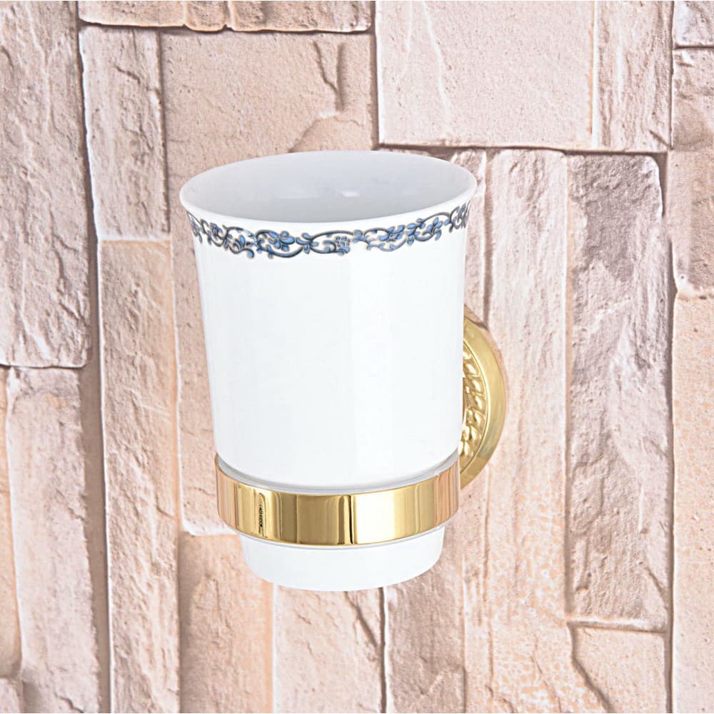 Moderno Latão Dourado Fixado Na Parede Do Banheiro Único Suporte De Copo Conjunto De Ferragem Rack Com Uma Renda Cerâmic
