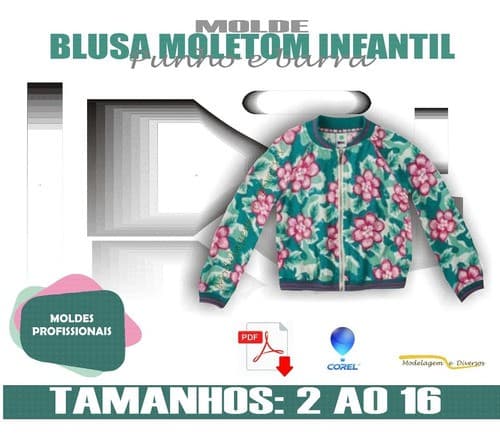 Molde Blusa Infantil Moletom, Modelagem&Diversos, Tamanhos 2 a 16 anos