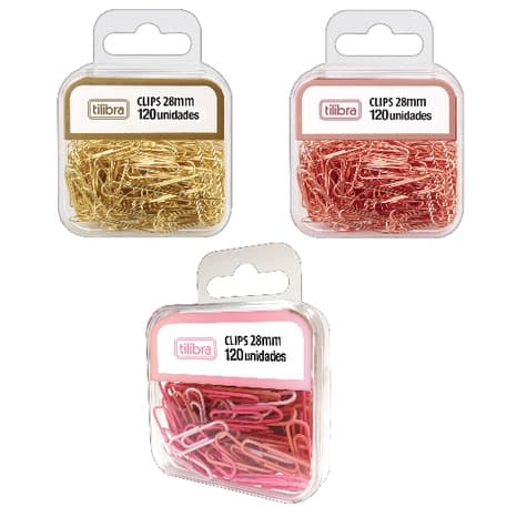 Clips 28mm Dourado, Rosé ou Rosa Pastel 120 Unidades Tilibra