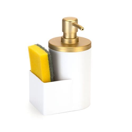 Dispenser para Detergente e Bucha Branco Dourado Fosco 600ml Porta Detergente Plástico