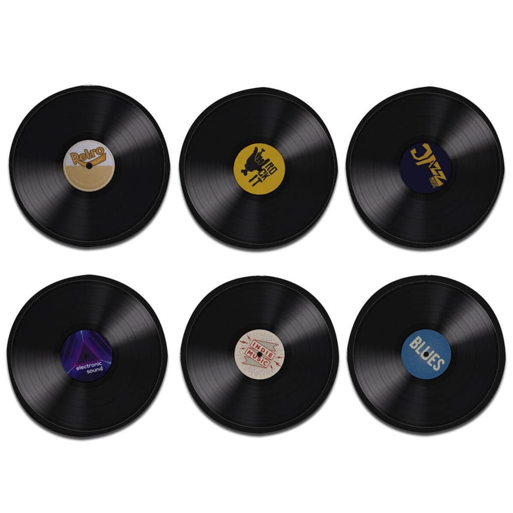 Kit 6 Porta Copos Disco de Vinil Cozinha Criativa Retrô