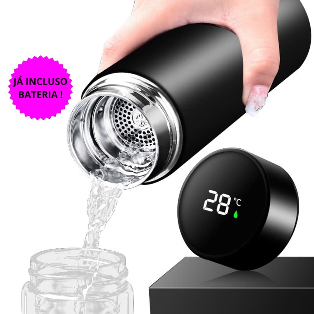 Garrafa Térmica Inteligente Aço Inox Termômetro Digital Display Led 500ml