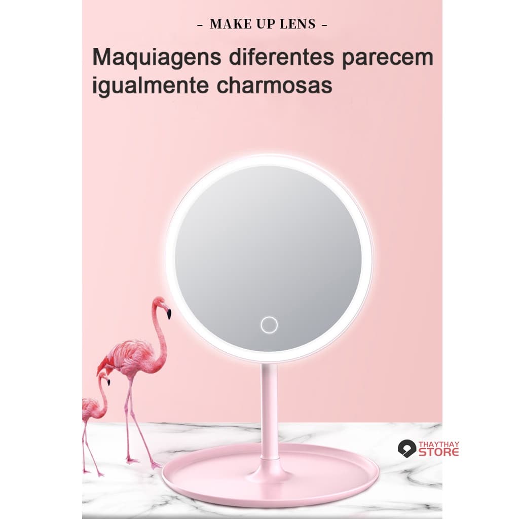 Espelho Mesa Com Led Para Maquiagem Com Usb Recarregável Forma De Redonda-2021