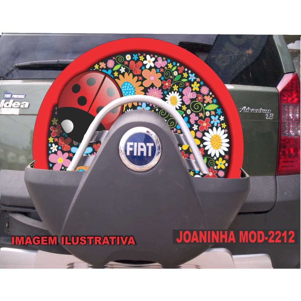 Capa Estepe Personalizada Fiat Idea e Doblo modelo novo capa com furo central Joaninha Flores M2212