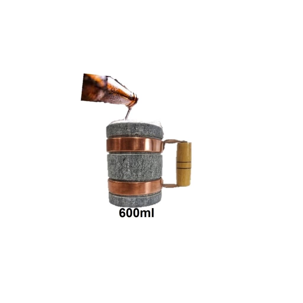 Caneca De Pedra Sabão Com Alça De Cobre E Madeira 600ml Caneca Chopp Cerveja