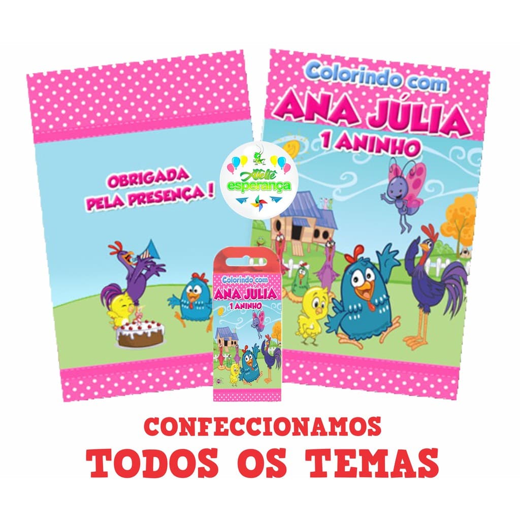25 Revista de Colorir Personalizados 25 und. + 25caixinhas de Giz De Cera Grátis