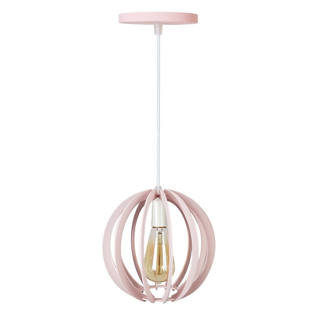 Luminária  Pendente De  Madeira Rosa Bebê Bola