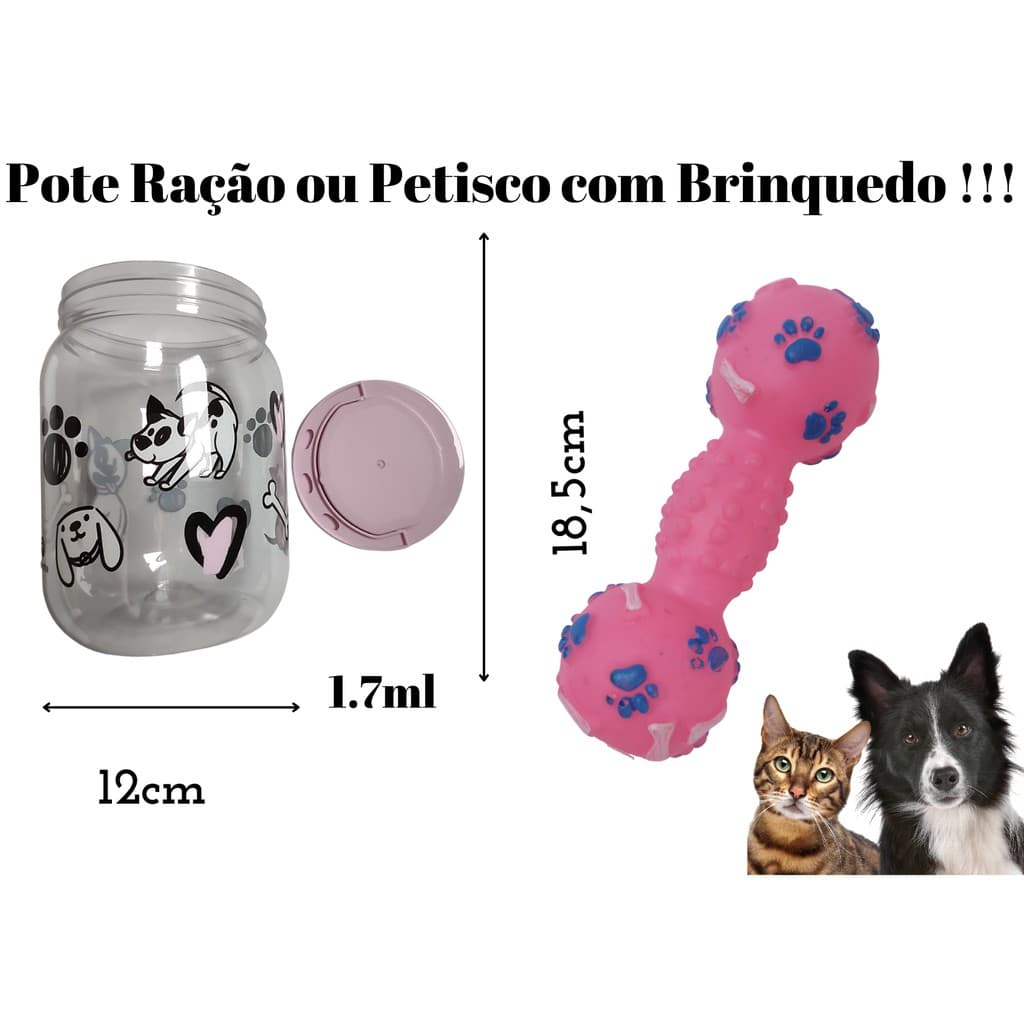 KIT Pote de Petisco 1.7 tampa com Rosca e Alça + Brinquedo Mordedor Alteres com Apito, Cachorros  Cães Gato gatos Com Alça - Para Armazenar Ração do seu PET, acessorios essenciais para seu animal, cachorro caes, filhote, filhotes TOP DOG SHOP