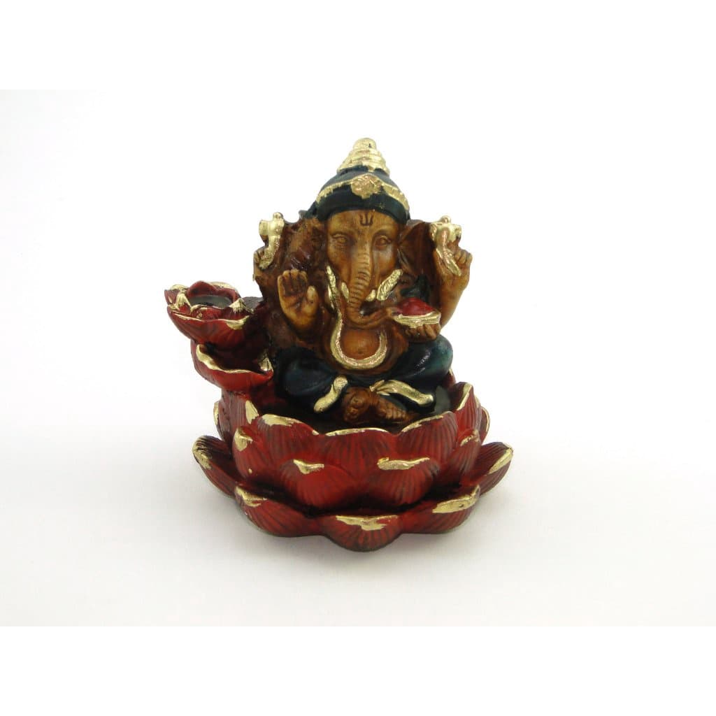 Incensário Cascata Ganesha Azul e Vermelho Gesso 11 cm