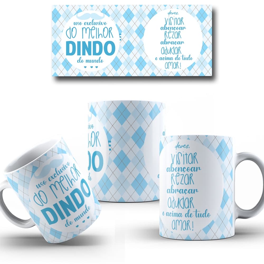 Caneca Uso Exclusivo do Melhor Dindo do Mundo, Porcelana 325 ML