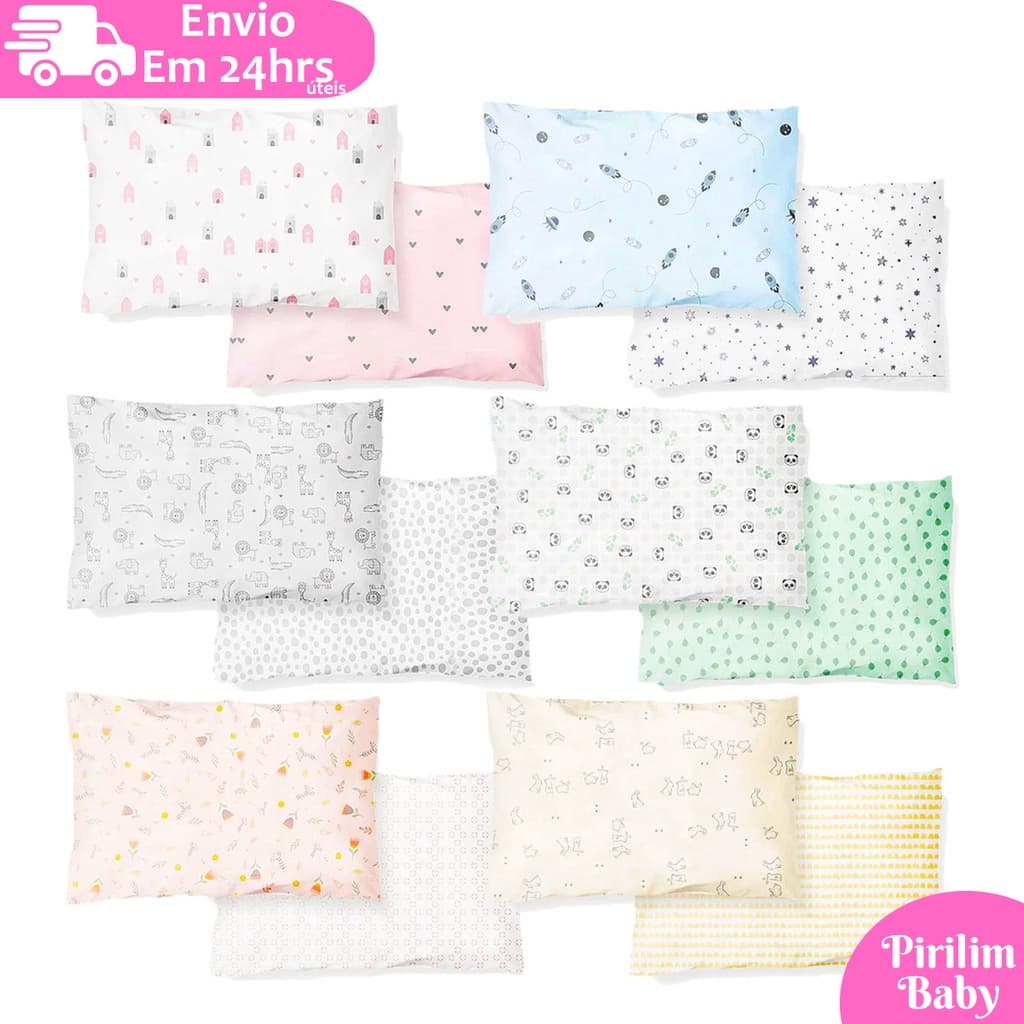 Kit com 2 Fronha Infantil bebê Papi Composê para Travesseiro Anti sufocante 31cm x 22cm Estampado