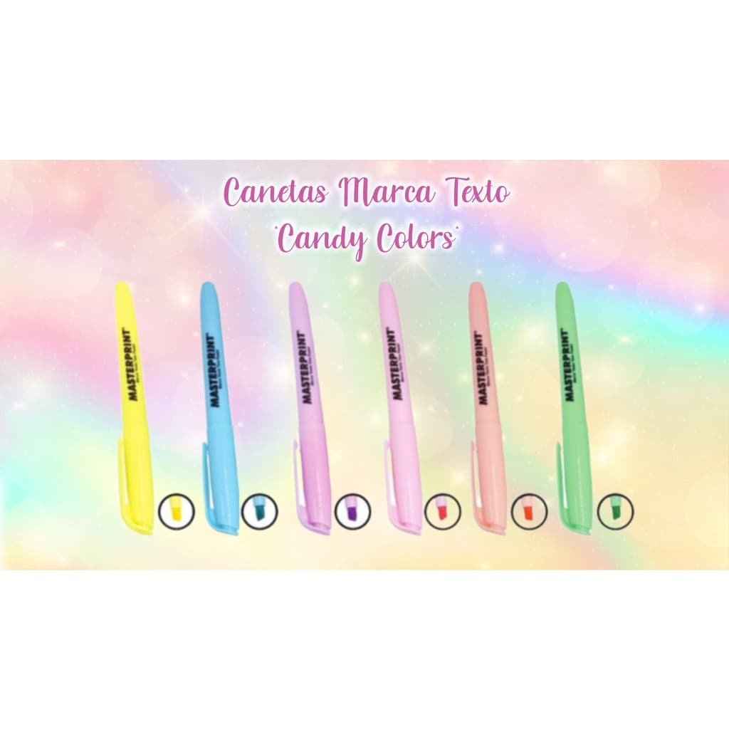 Kit 6 Canetas Marca Texto Candy Colors, Tons Pastéis  | Papelaria | Material Escolar | Caneta Colorida | Grifa Texto