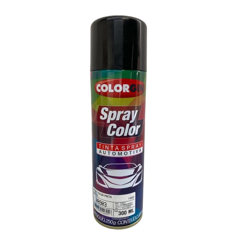Tinta Spray Preto Brilhante Rápido Automotivo Colorgin 300ml