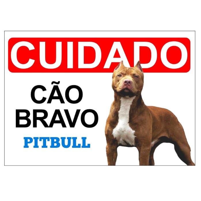 Placa Pitbull Cuidado Cao Bravo Portao Aviso Cachorro