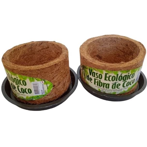 Kit 2 Vasos Xaxim Ecológico Fibra De Coco, N°1 (13cmx08cm) C/ Prato - Agrofor