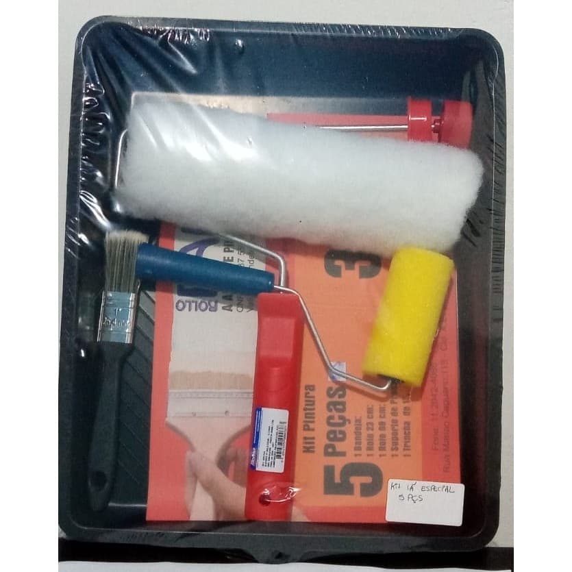 Kit Para Pintura De Parede (rolo Lâ  + Rolo Peq +suporte + Pincel + Bandeja)
