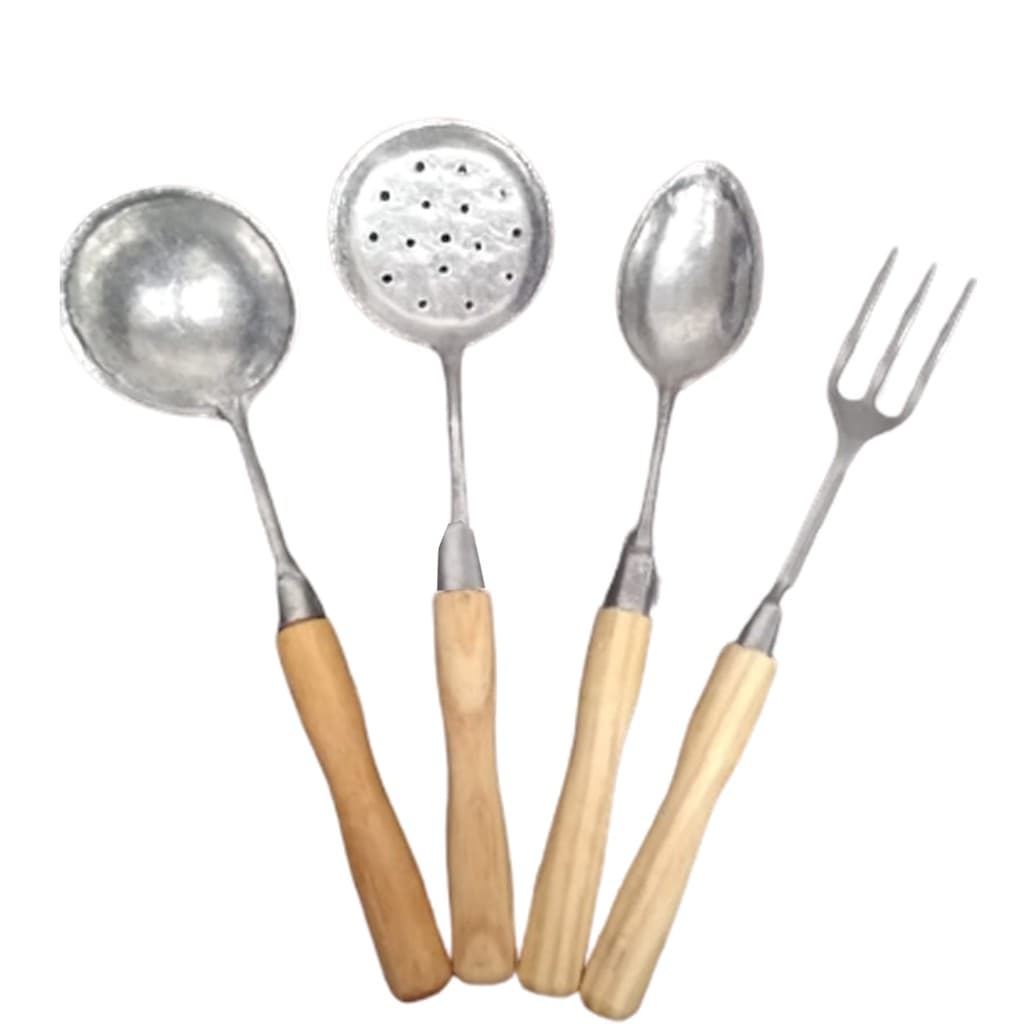Conjunto de Talheres, Talher Cabo de Madeira - Utensilios de Cozinha - Kit C/4 unidades