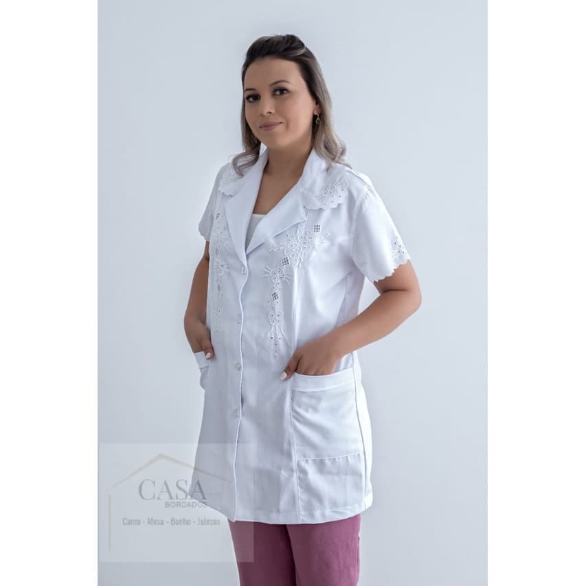 Jaleco Feminino Branco Bordado  ref : 978  - PRONTA ENTREGA