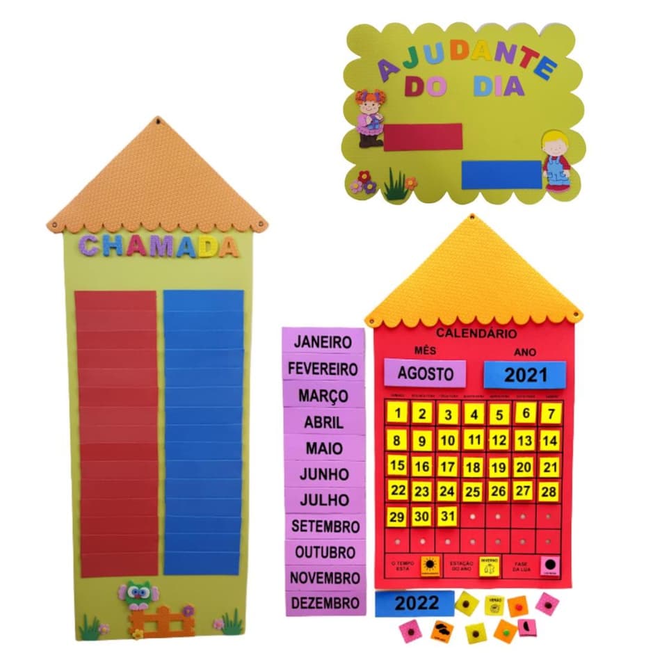 Kit Decoração Sala De Aula, Calendário do ano + Chamada do dia + Ajudante do dia + Aniversariante do mês