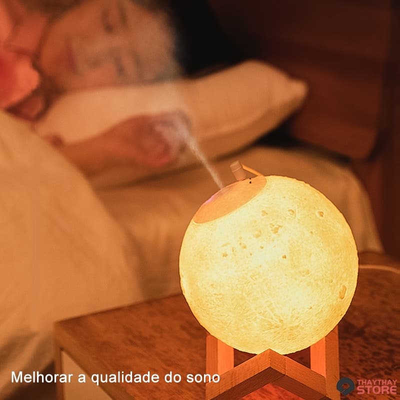 Umidificador luminária lua cheia 3d 880ml casa madeira