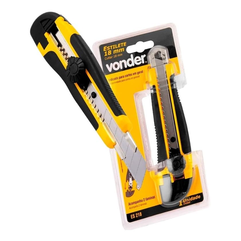 Estilete Vonder Profissional Cabo Emborrachado Com Trava Giratoria 18mm Confortavel Facil Manuseio Com 2 Laminas