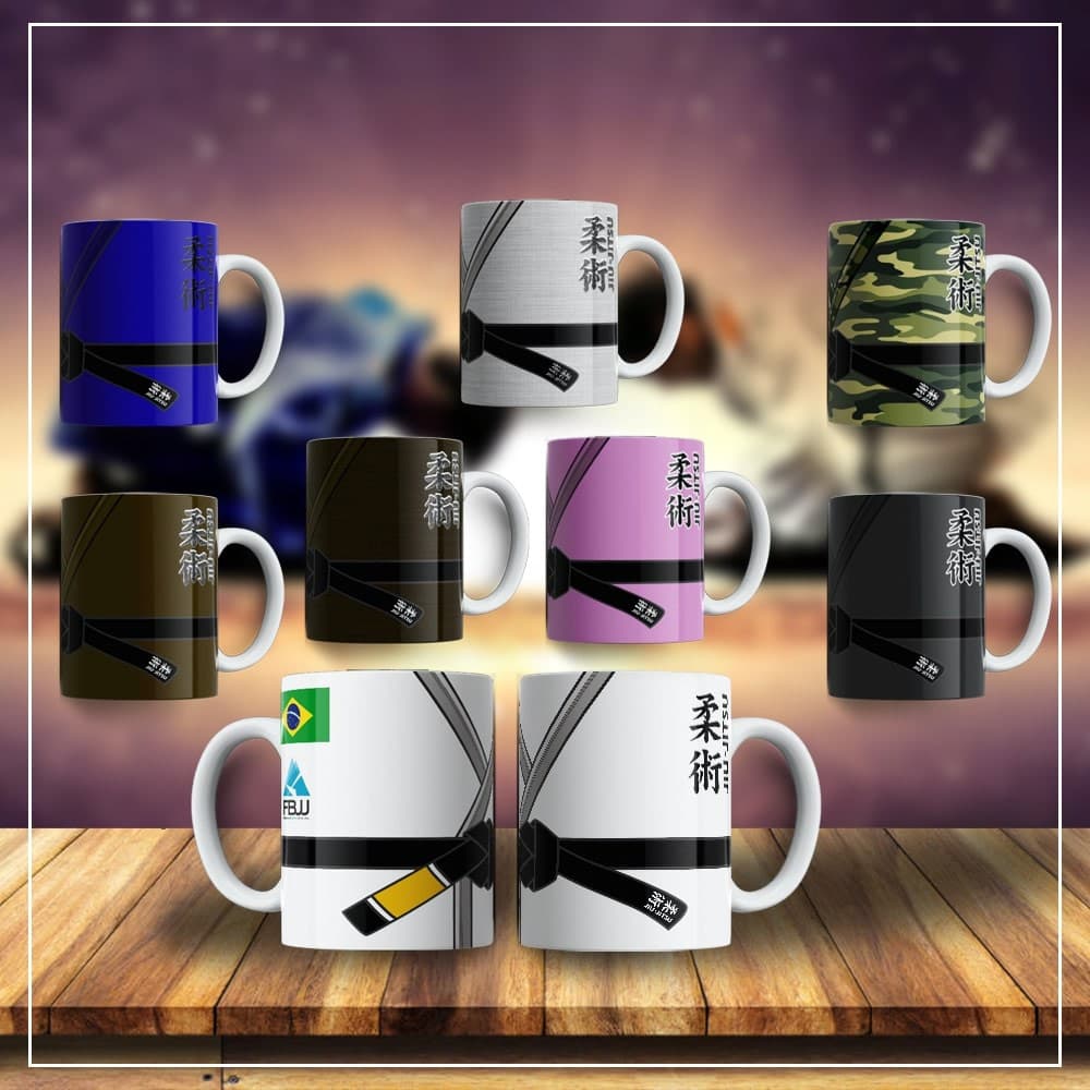 Caneca de porcelana branca estilo kimono judô, Jiu Jitsu, karetê e artes marciais
