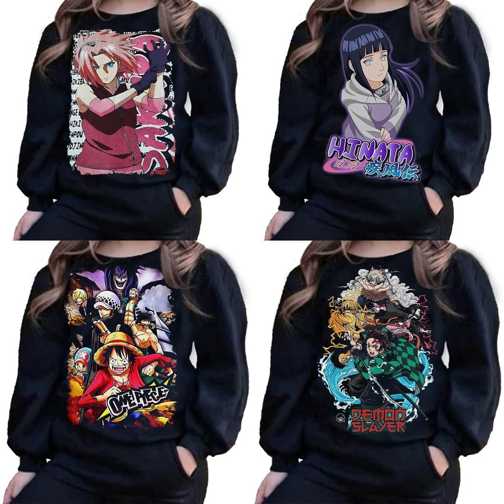 Moletom Feminino Animes Naruto Demon Slayer One piece infantil adulto hinata sakura nezuko