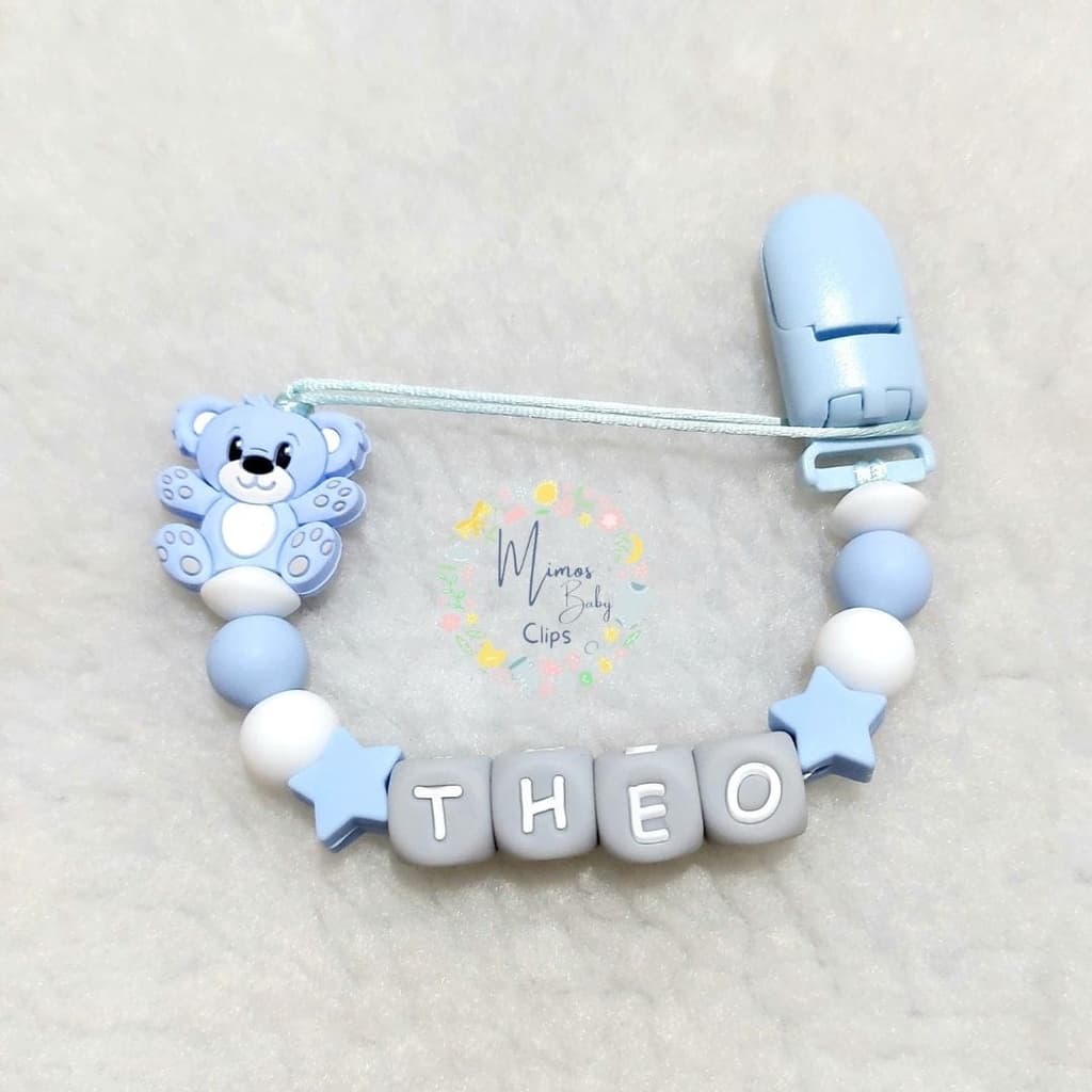 Prendedor de Chupeta e Mordedor Personalizado com Nome em Silicone Ursinho