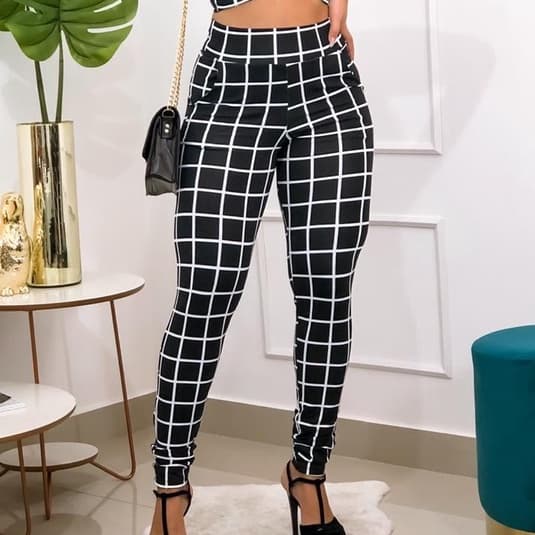 Calça Feminina Blogueira Suplex Cintura Alta Versátil Festa Casual Moda Gringa