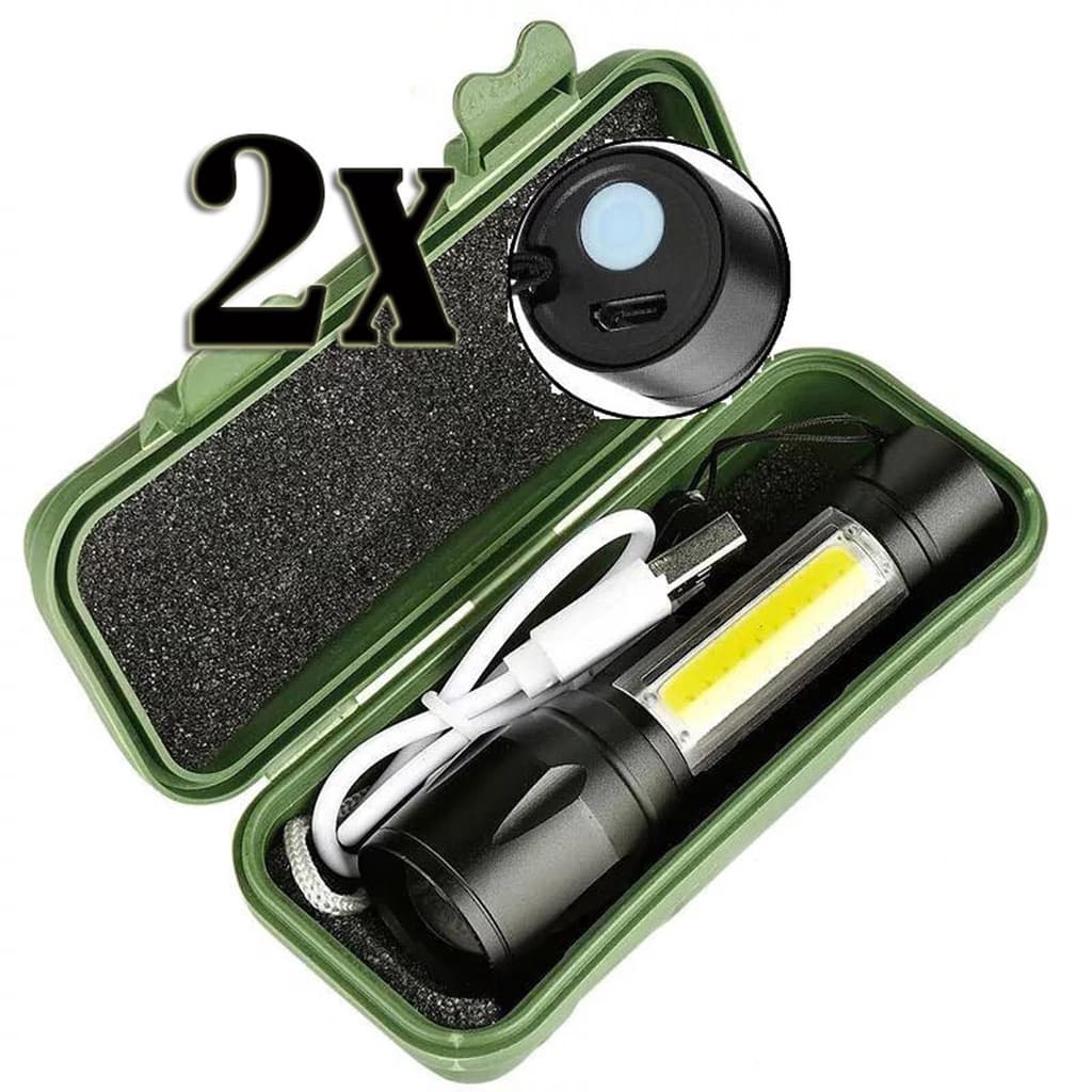 Kit 2x Mini Lanterna Led Recarregável Cree Potente Camping Trilha, Pesca, Caminhada Noturna Com Case