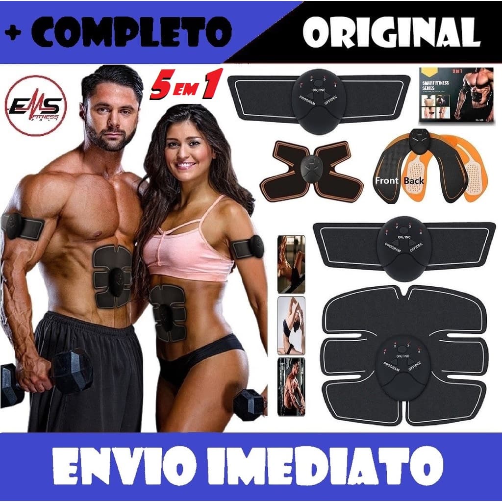 Tonificador Muscular 5 em 1 Completo Estimulador Elétrico Abdominal Braço Pernas Glúteos BHK