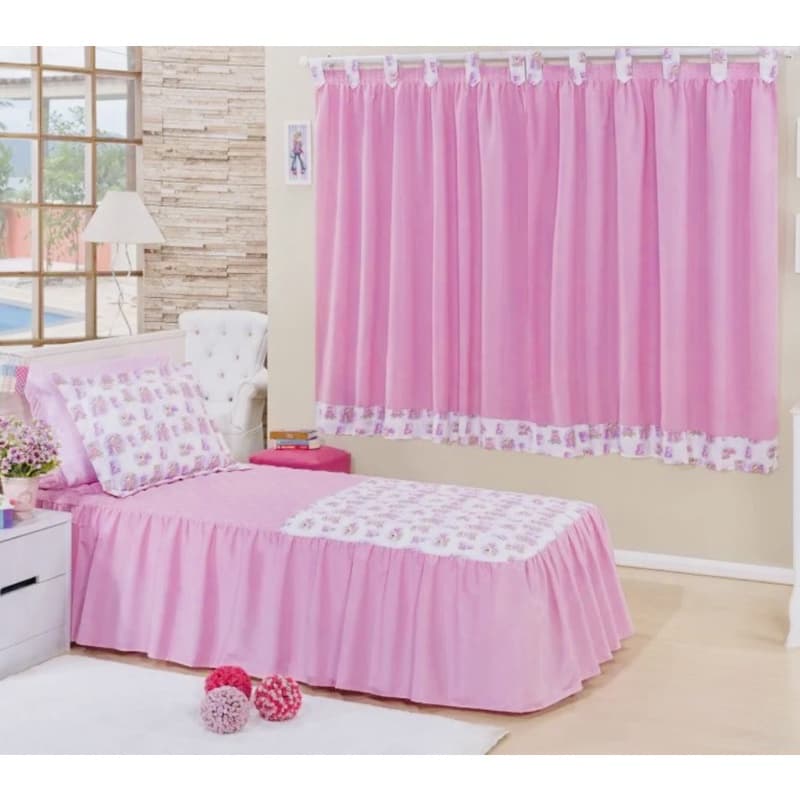 kit solteiro colcha com cortina floral Estampada