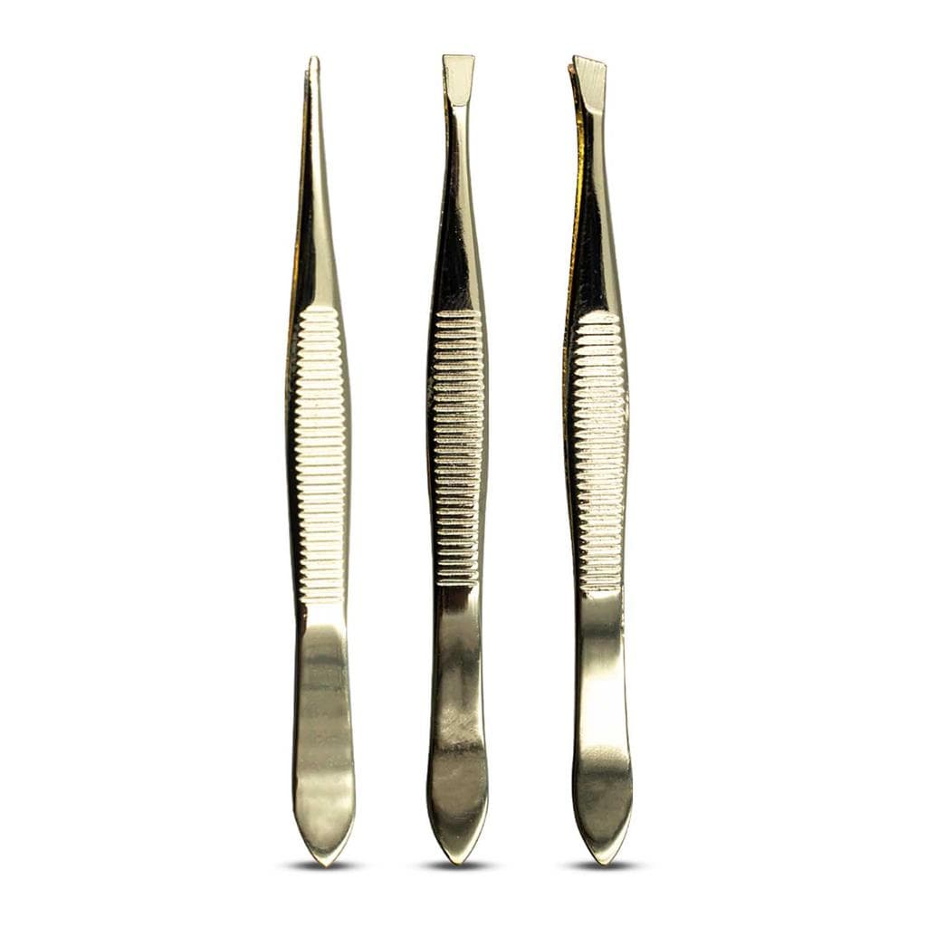 Kit com 3 Pinças de Aço Inox para Design de Sobrancelhas Reta Chanfrada Fina, Arte Sedução