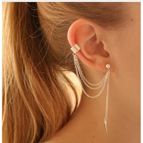 Brinco Feminino Cadeia Borla Ear Cuff Unidade Prata Ou Ouro