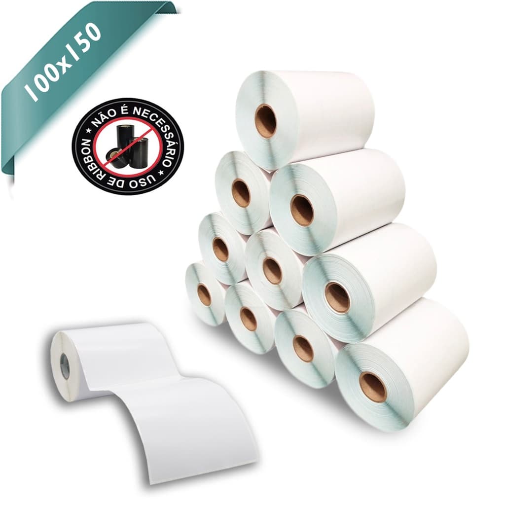 10 Rolos Etiqueta 10x15 100x150 Térmica Adesiva Serrilha Para E-Commerce Não Usa Ribbon 200etq por Rolo