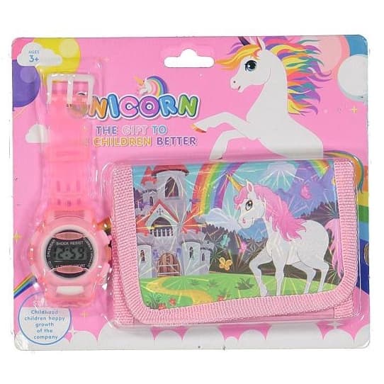 Relógio Infantil Personagem Unicornio + Carteira