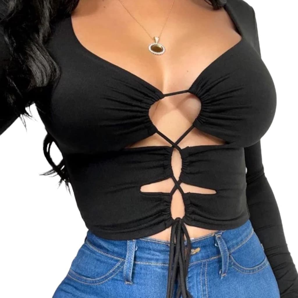 Blusa feminina cropped amarraçao gringa ref 080