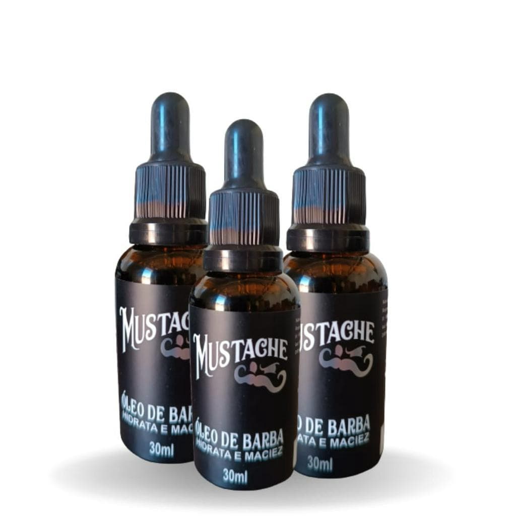 Kit 3 unidades Óleo para Barba Mustache Ferrari Black 30 ML, 3un, Hidratação, Fortalecimento, Barbeiro, Barbearia, Salão