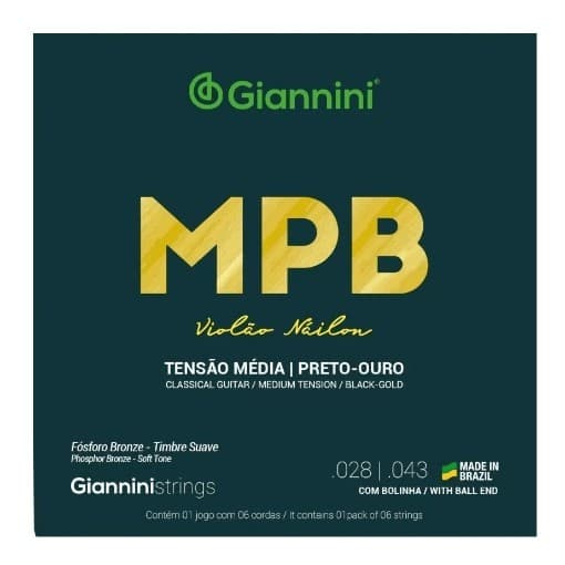 Encordoamento Cordas Violão Nylon Preto Ouro Com Bolinha Mpb Giannini