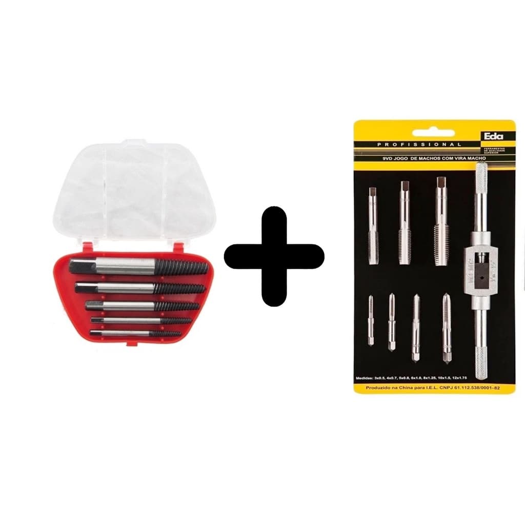 Kit Saca Parafuso Quebrado + Jogo De Machos Com Vira Macho