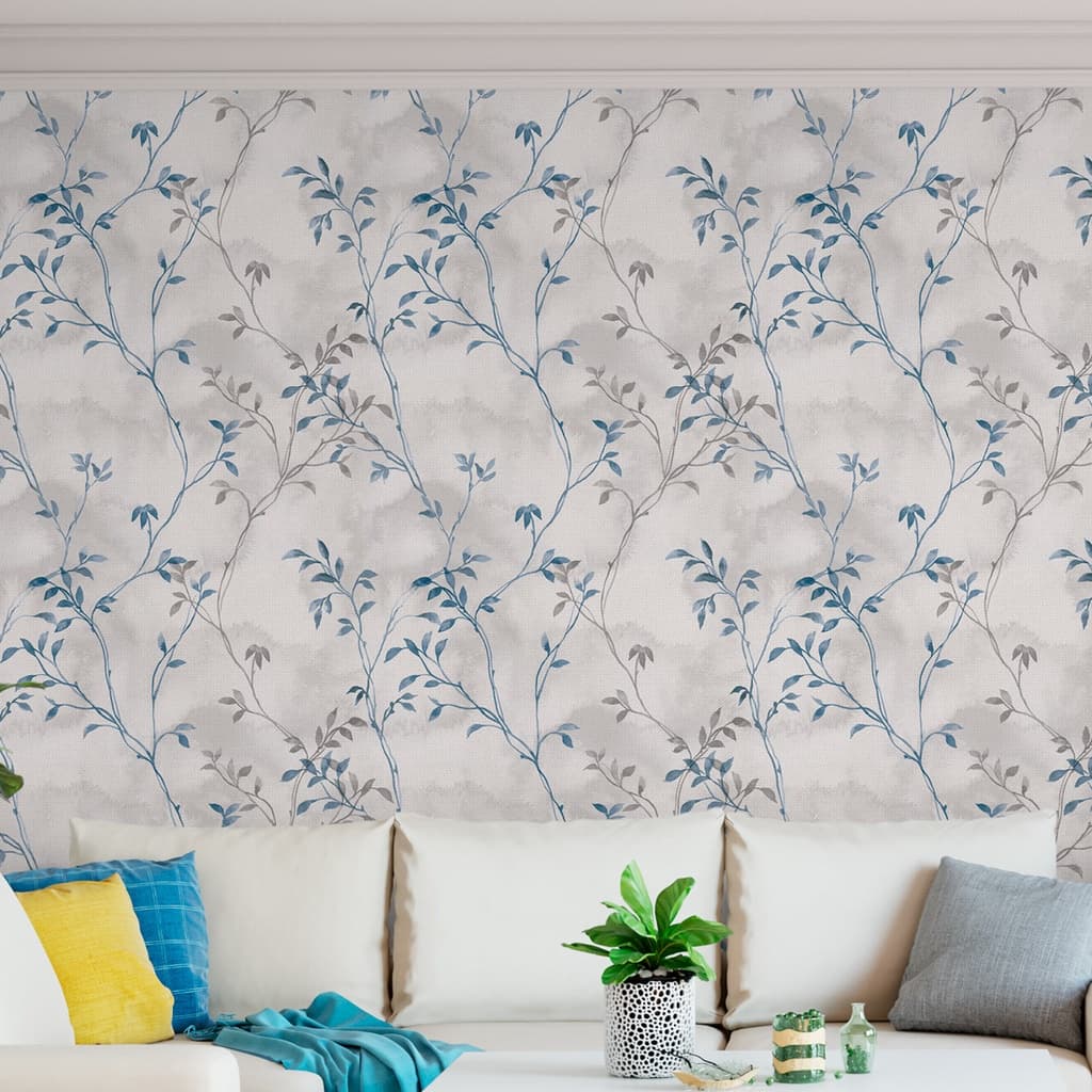 Papel de Parede Flores Retro (Azul)