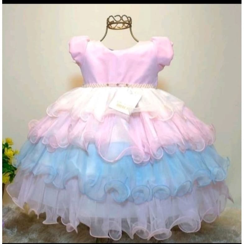 Vestido Festa Infantil Realeza Bebê Criança Rosa Princesa Chuva de Amor Ursinhos Monstros S.A