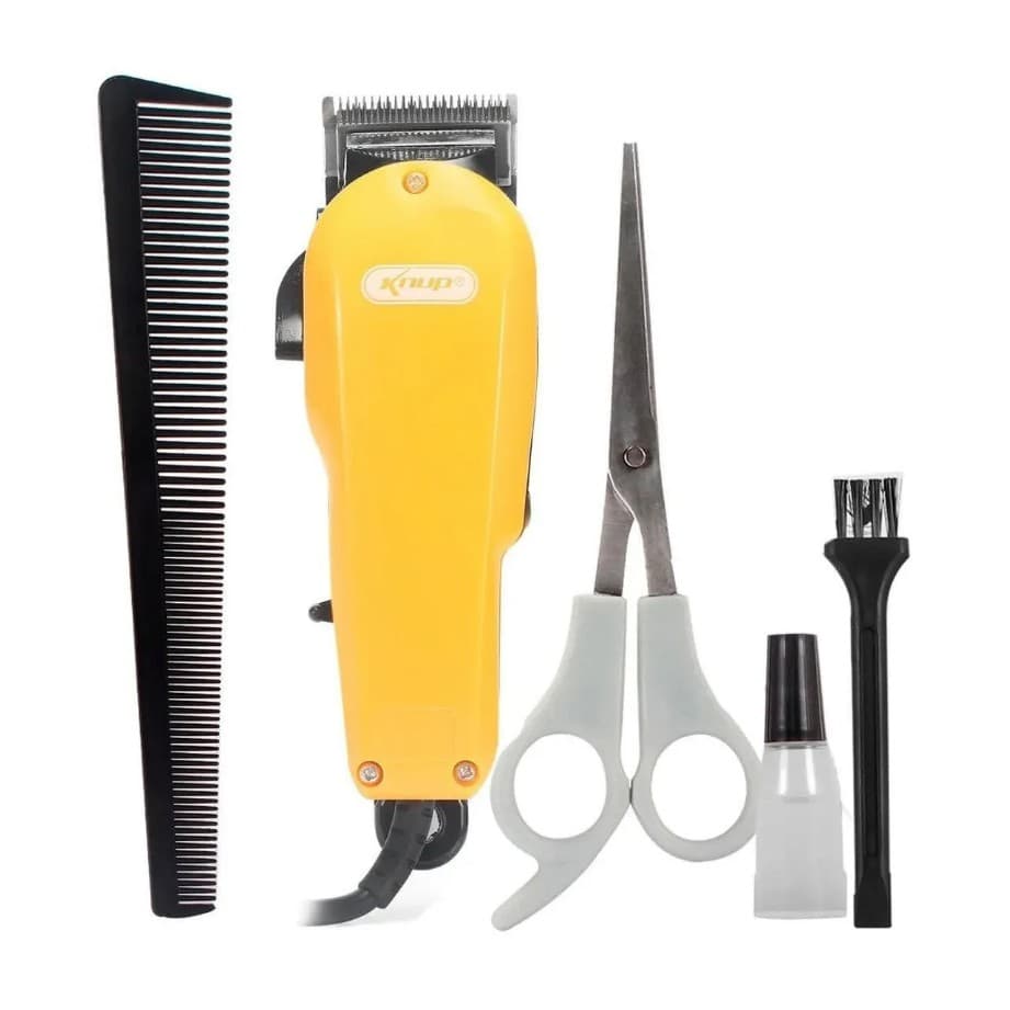 Máquina De Cortar Cabelo Barba Profissional Com FIO Knup QR-8918 110v C/ Kit Completo