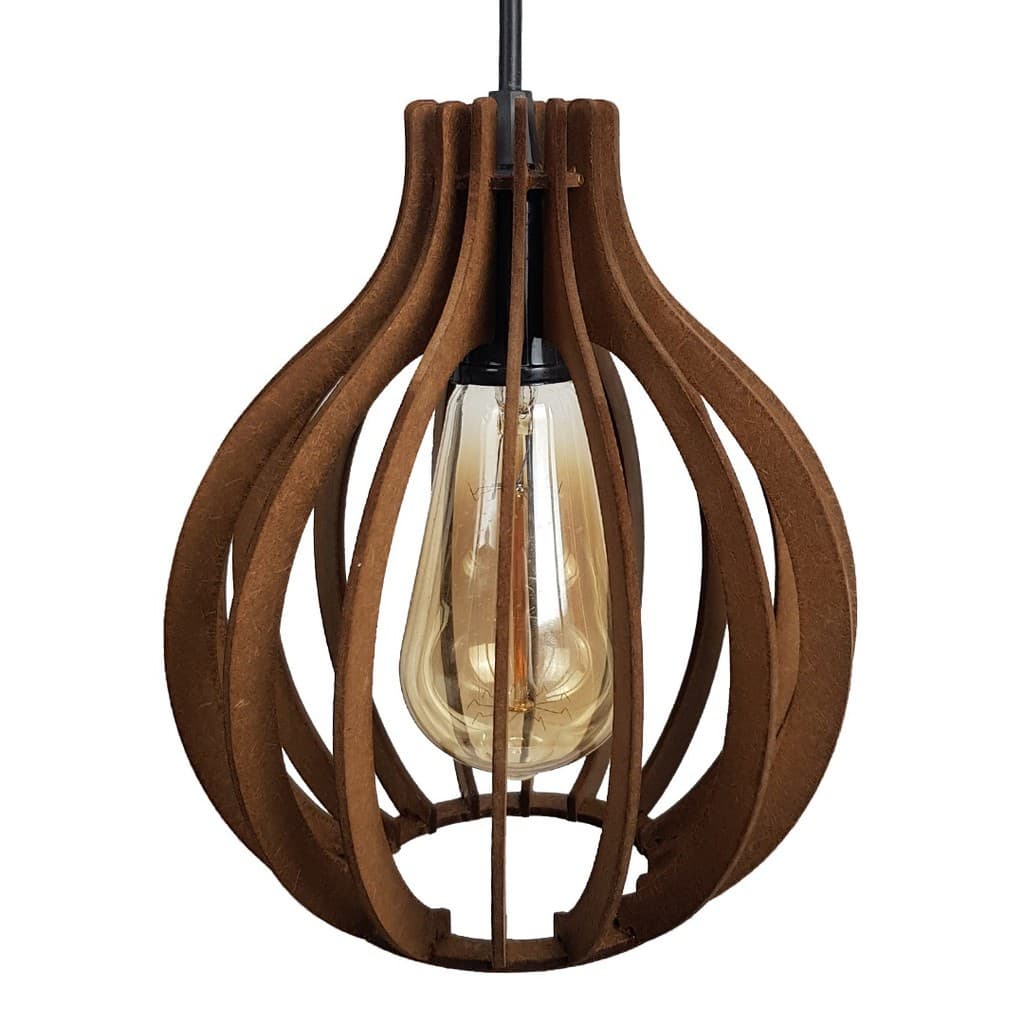 Luminária Lustre Pendente De Madeira Retro  Camurça