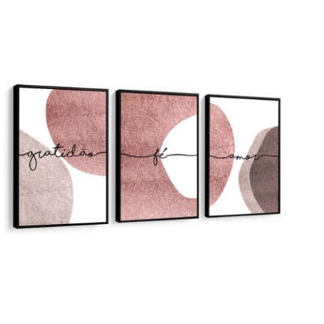 Quadro Decorativo Abstrato Frase Marrom Fé Amor Gratidão